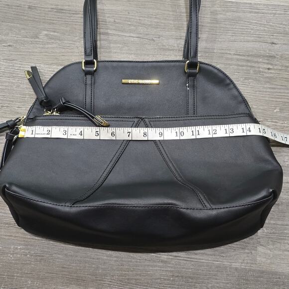 Steve Madden Black Faux Leather Satchel Tote Bag Purse - Picture 8 of 11